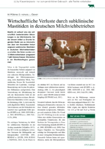 Wirtschaftliche Verluste durch subklinische Mastitiden in deutschen Milchviehbetrieben