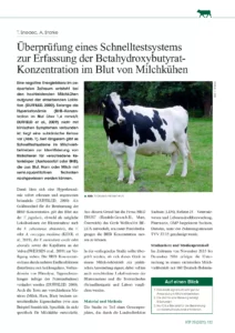 Überprüfung eines Schnelltestsystems zur Erfassung der Betahydroxybutyrat-Konzentration im Blut von Milchkühen